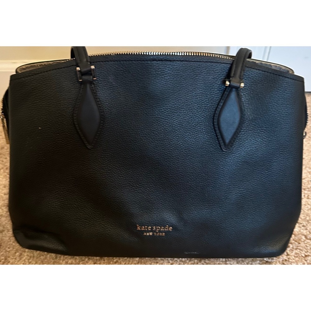 Kate Spade New York Black Pebbled Leather Triple Compartment Tote‎ Shoulder Bag